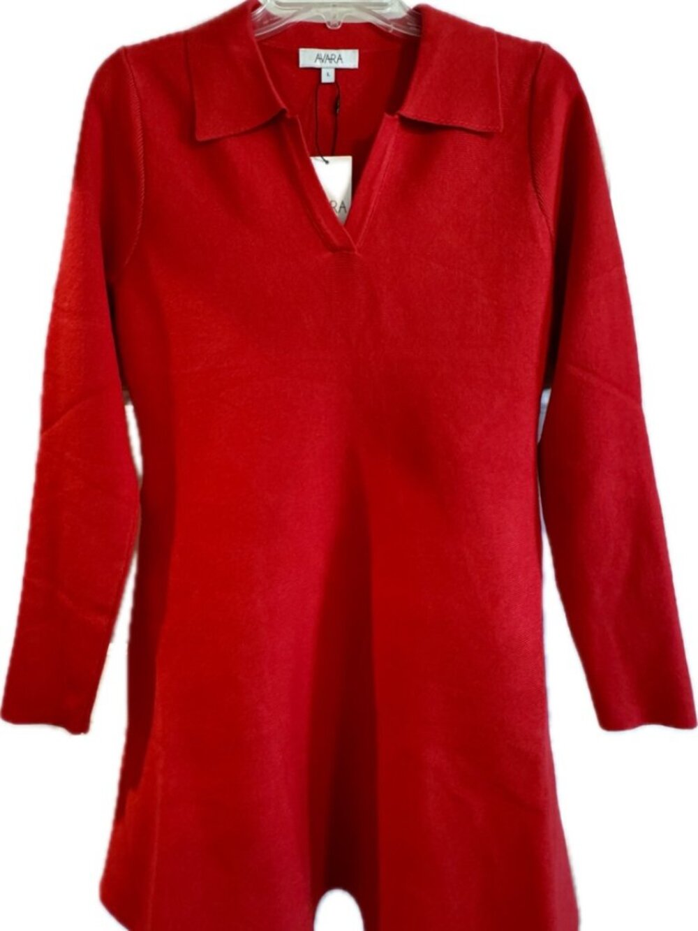 Avara red dress structured polo collar long sleeves Size Large